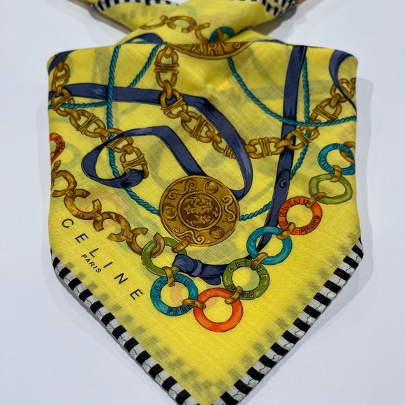 Celine Paris Vintage Handkerchief Yellow Cotton Square Bandana Scarf  Size 18.5” - Picture 2 of 8